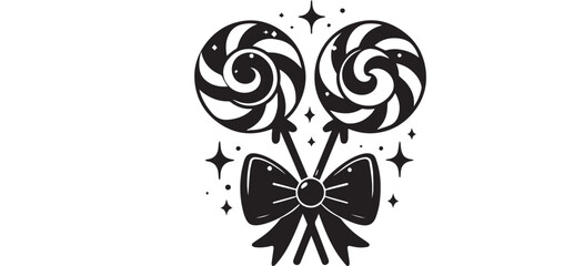 Minimalist Black & White Swirl Lollipop Set Crossed Sticks with Bow & Stars