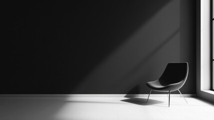 Minimalist room with a single chair, bathed in sunlight
