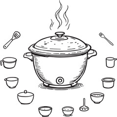 Rice Cooker line art sleek outline drawing invited culinary inspiration