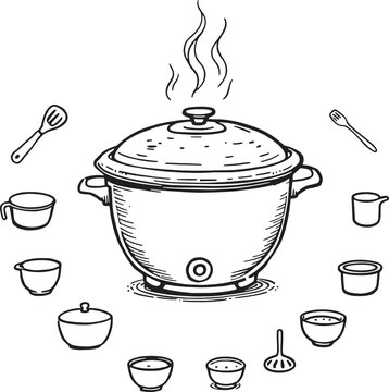 Naklejki Rice Cooker line art sleek outline drawing invited culinary inspiration