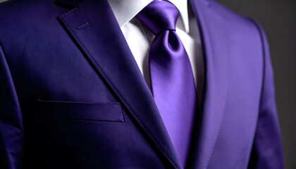 Elegant purple suit with silk tie, showcasing formal attire and sophisticated style