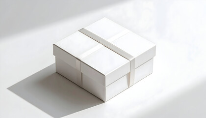 Elegant White Gift Box with Satin Ribbon under Soft Light