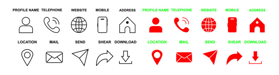 Set of contact us icons. Web icon set. Contact information icons for business cards