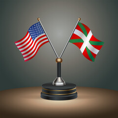 United States (USA) relations and Basque lands table flag with gradient color background