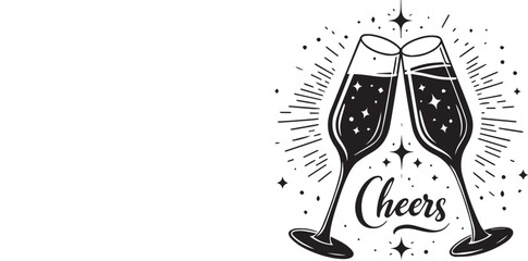 Minimalist Black & White Wine Flutes Stylized Red Wine Cheers Vector