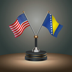 United States (USA) relations and Bosnia and Herzegovina table flag with gradient color background