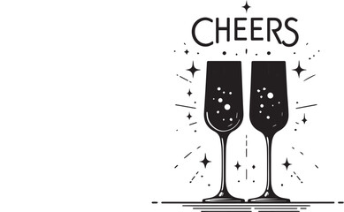 Minimalist Black & White Wine Flutes Stylized Red Wine Cheers Vector