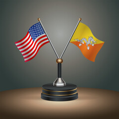 United States (USA) relations and Bhutan table flag with gradient color background