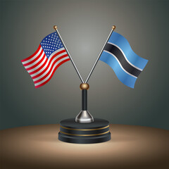United States (USA) relations and Botswana table flag with gradient color background