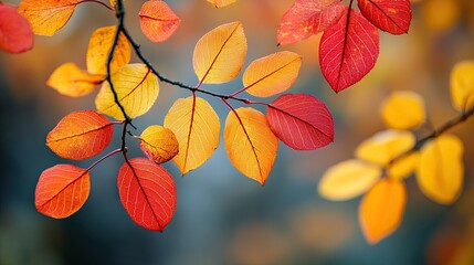 Bright Red and Yellow Leaves in Autumn Forest 