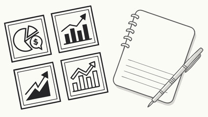 Handdrawn Financial Charts Notebook and Pen for Business Analysis.