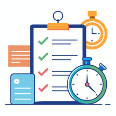 Fototapeta premium Checklist Clipboard with Stopwatch and Timer for Time Management