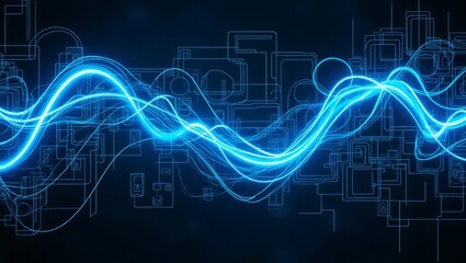 Fototapeta premium Abstract Blue Energy Waves Circuit Board Background