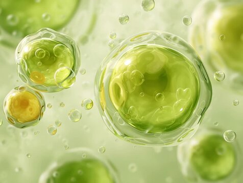 Microscopic 3d animation of green chlorella algae cells