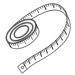Measuring tape coiled with marked measurements in black and white  on a transparent background