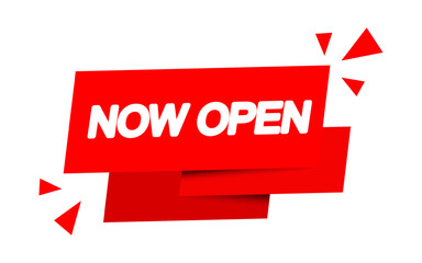 Now Open Red Label Banner sign