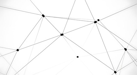 Fototapeta premium Abstract network of interconnected lines and nodes against a bright white background.
