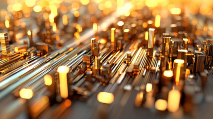 Futuristic cityscape with glowing skyscrapers and intricate urban design, showcasing advanced technology and innovation
