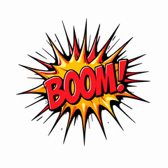 Comic book style explosive "boom" sound effect illustration against a clean white background.