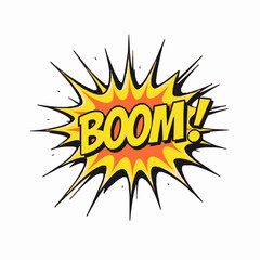 Comic book style boom sound effect with bursting star shape design on white background
