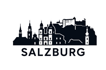 Naklejka premium City skyline with iconic buildings and landmarks of Salzburg