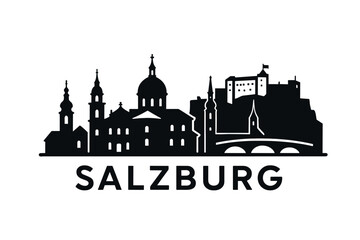 Fototapeta premium City skyline with iconic buildings and landmarks of Salzburg