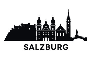 City skyline with iconic buildings and landmarks of Salzburg