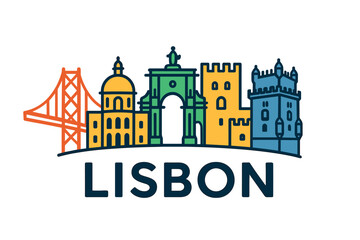 City skyline with iconic buildings and landmarks of Lisbon
