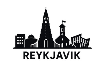 City skyline with iconic buildings and landmarks of Reykjavik