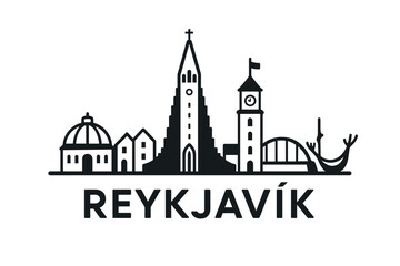 City skyline with iconic buildings and landmarks of Reykjavik