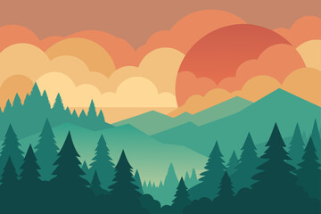 Fototapeta premium Aerial View of Forest Canopy at Sunrise with Fog Background