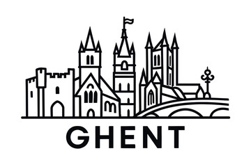City skyline with iconic buildings and landmarks of Ghent