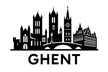 City skyline with iconic buildings and landmarks of Ghent
