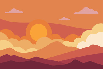 Early Morning Sky with Warm Clouds and Distant Hills Illustration