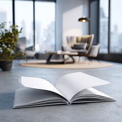 Open book on a concrete surface in a modern interior