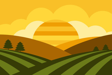 Obraz premium Golden Sunrise Over Tea Plantation Hills Vector