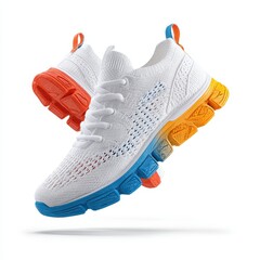 A pair of white and orange running shoes