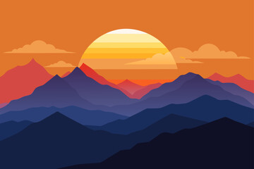 Obraz premium Sunrise from Mountain Top with Panoramic Cloudscape Illustration