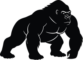 Dynamic walking gorilla silhouette vector for digital art and logos