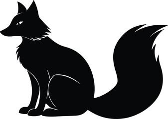 Fox sitting silhouette with big tail for storybook and craft projects