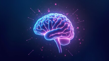Artificial Intelligence Concept with Glowing Brain Structure Formed by Data Streams and Light Particles in Blue and Purple Tones
