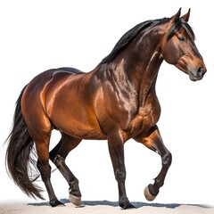 Fototapeta premium Muscular Brown Horned Horse Isolated on White – Power and Elegance in Detail