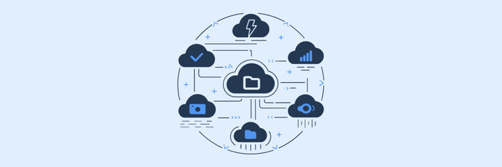Cloud computing icon set in circular layout – Ideal for cloud-based tools, online data storage, or digital workflow themes