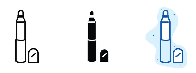 set of pixel perfect colored Concealer icon, 1 silhouette, 1 Unexpanded, Tube or stick used in makeup to cover blemishes.