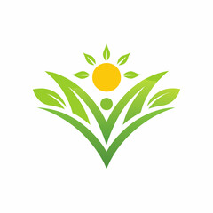 Green Logo Design with Leaves and Sun