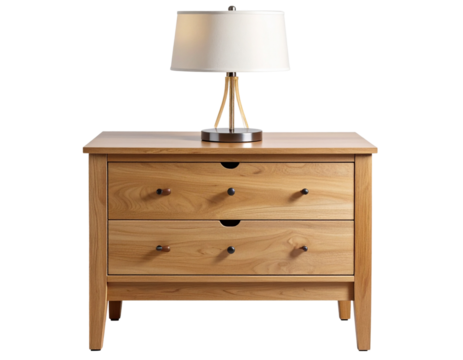  Classic Bedside Table with Lamp, Front View, Transparent Background