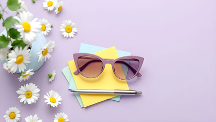 Summer accessories flat lay, isolated on white background