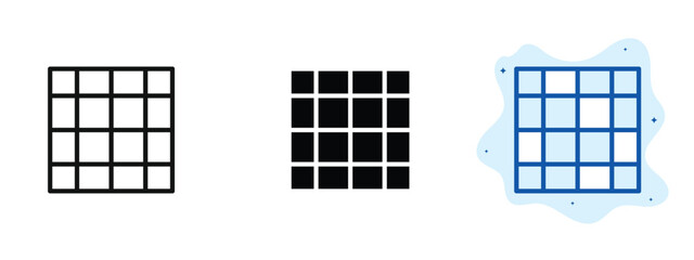 set of pixel perfect colored Grid icon, 1 silhouette, 1 Unexpanded, Rectangular matrix representing layout or display format.