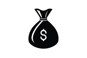 Black Silhouette of Money Bag with Dollar Sign on White Background