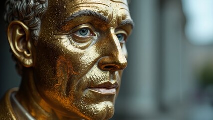 Close up of the golden figure statue